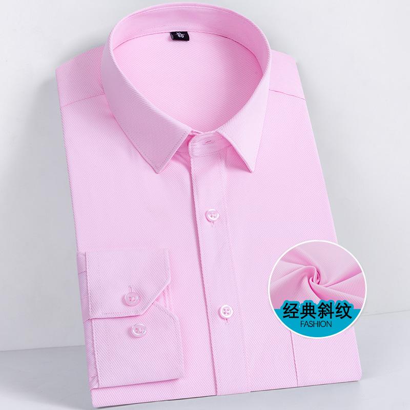 Men Formal Shirt Long Sleeve Office Solid Color Anti-Wrinkle Long Sleeve Shirt Men Casual Fashion Business Office White Shirt