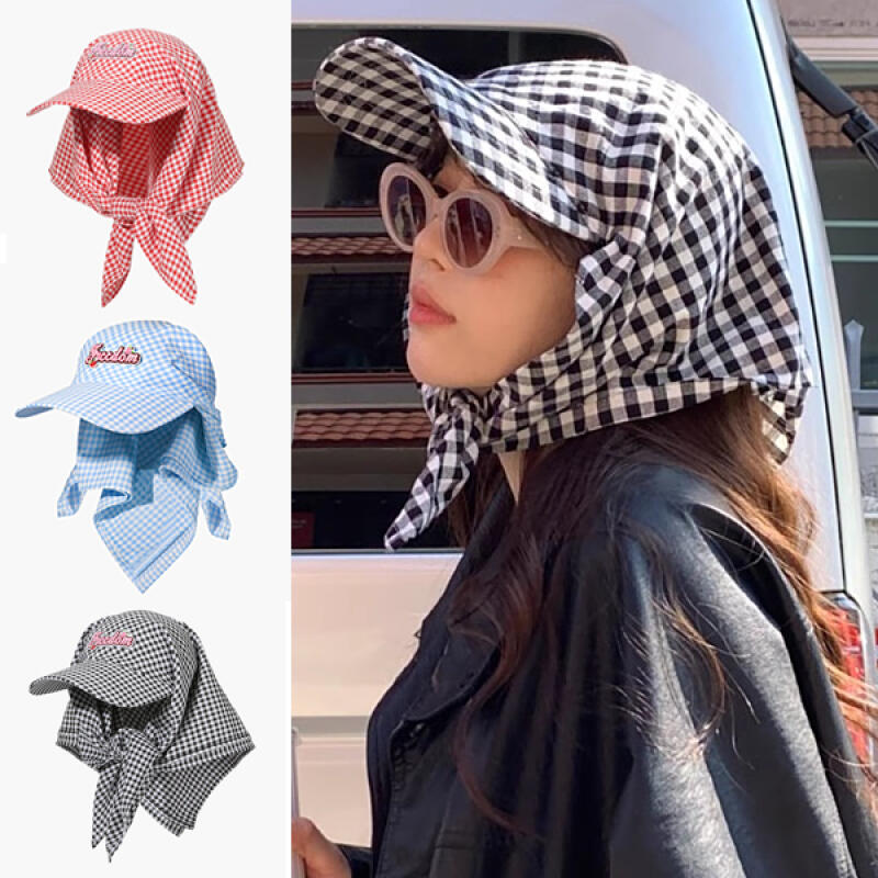 Paruka Checkered Hooded Scarf Hat Baseball Cap black