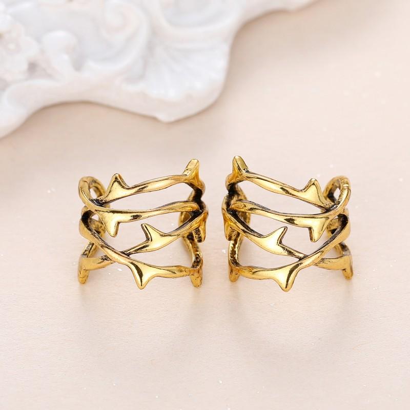 

Huitan Thorns Shaped Cuff Earrings for Women Vintage Metal Colors Versatile Ear Clip Earrings New Trend Non-piercing Zircon