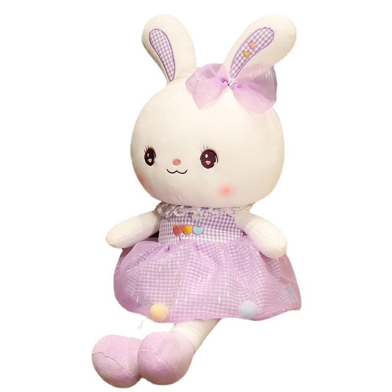 Cute Dress with Rabbit Plush Toy Colorful Rabbit Doll Comforts Little White Rabbit Doll Children's Birthday Gift
