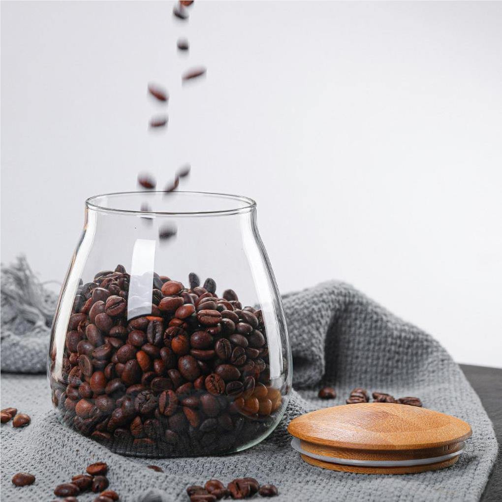 Haushalt Pilzform Kräuter Kekse Aufbewahrungsglas Kaffeebohnen Glasdose mit Holzdeckel Küchengadget Zubehör