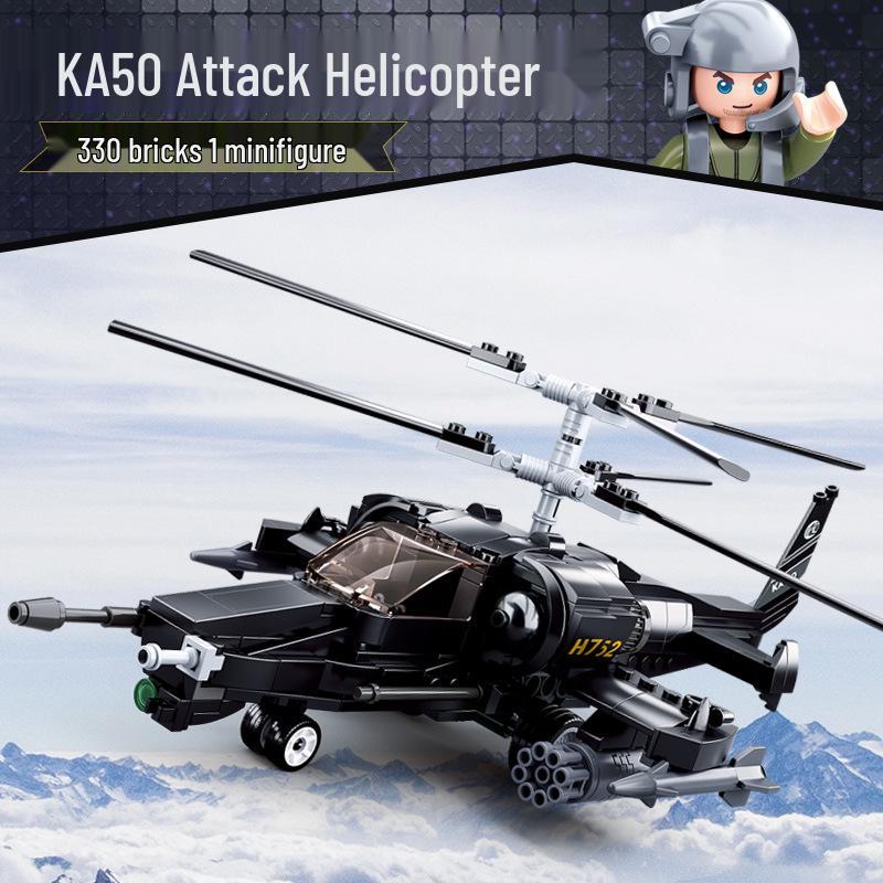 KA50 Attack Helicopter Building Blocks: Military Aircraft Model Toy for Kids Assembly