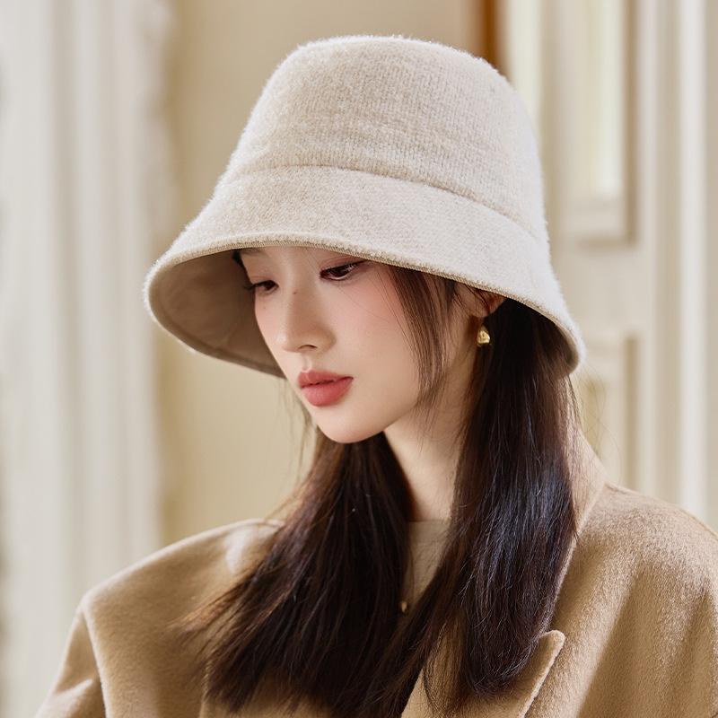 

Осенне-зимняя шляпа Женская шляпа-ведро Двусторонняя модная шляпа-ведро Темпераментная шляпа-котелок One size бежевый