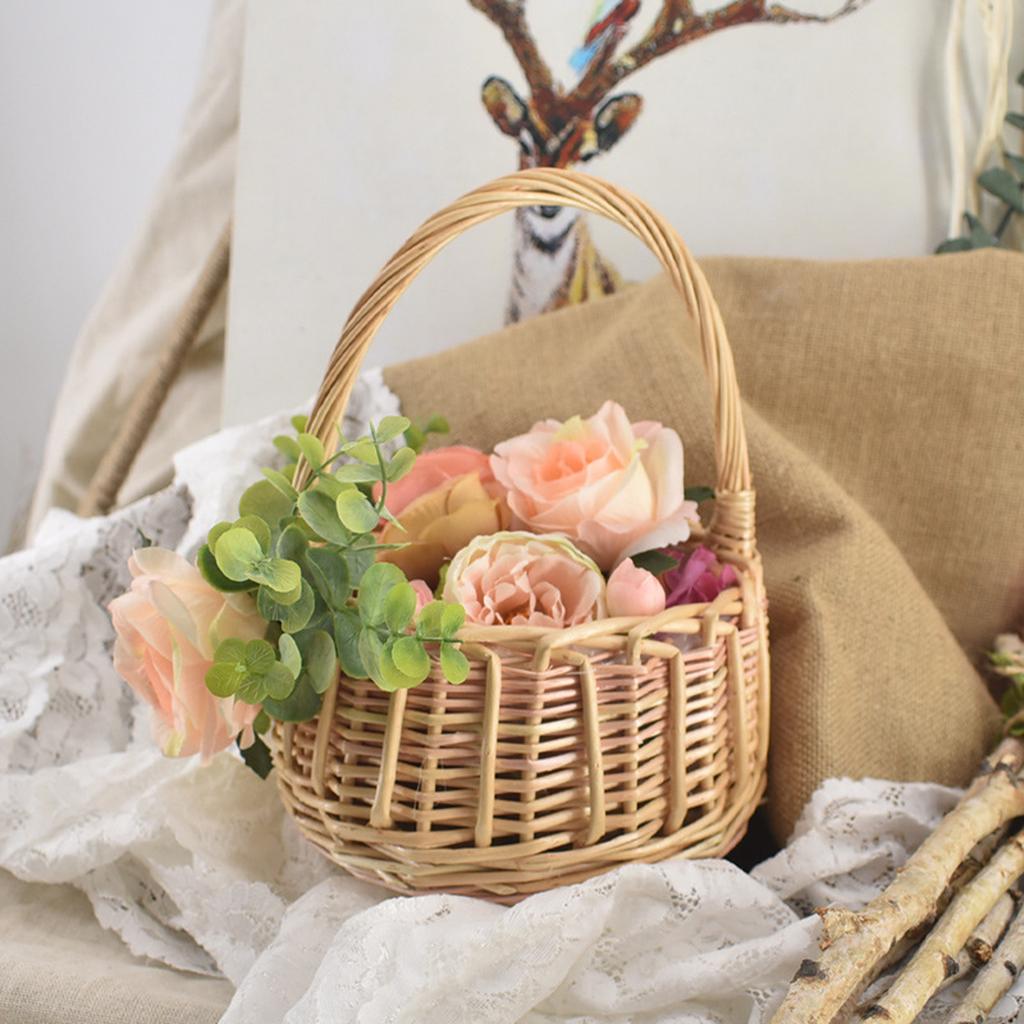 Flower Basket Rural Elegant Hand Woven Wicker Flower Girl Basket for Wedding Home Picnic