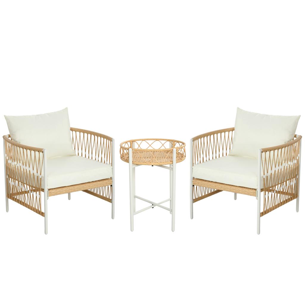 3-teiliges Bistro-Set Gartenmöbel-Set Garten-Sitzgruppe, PE-Rattan, 72 cm x 66 cm x 64 cm, Gelb+Creme