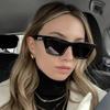 Glossy Black Minimalist Square Sunglasses - No Makeup Look for Women, Trendy Ins Style