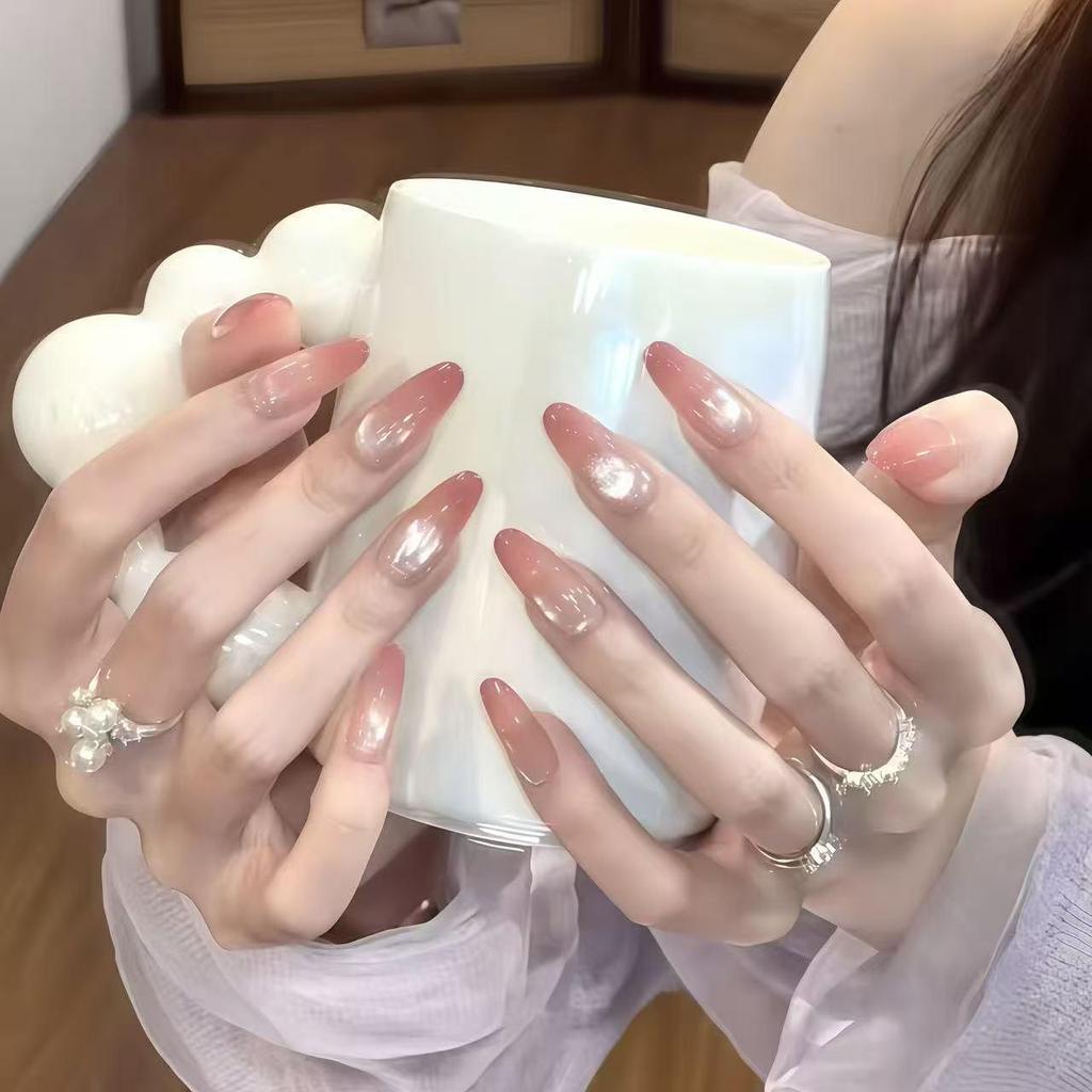 White Peach Gradient Press-On Nails - Nude, Simple, Elegant & Removable for a High-End Manicure Look