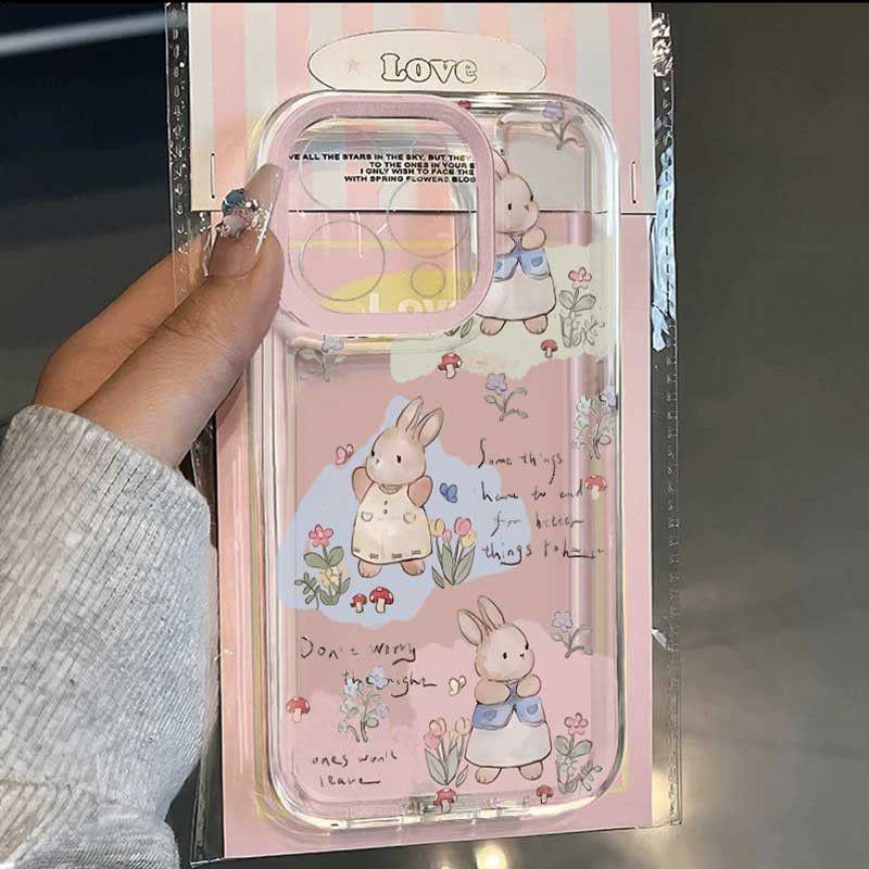 Floral Rabbit Transparent Soft Case for Apple iPhone 14/15/16/17 Pro/Pro Max