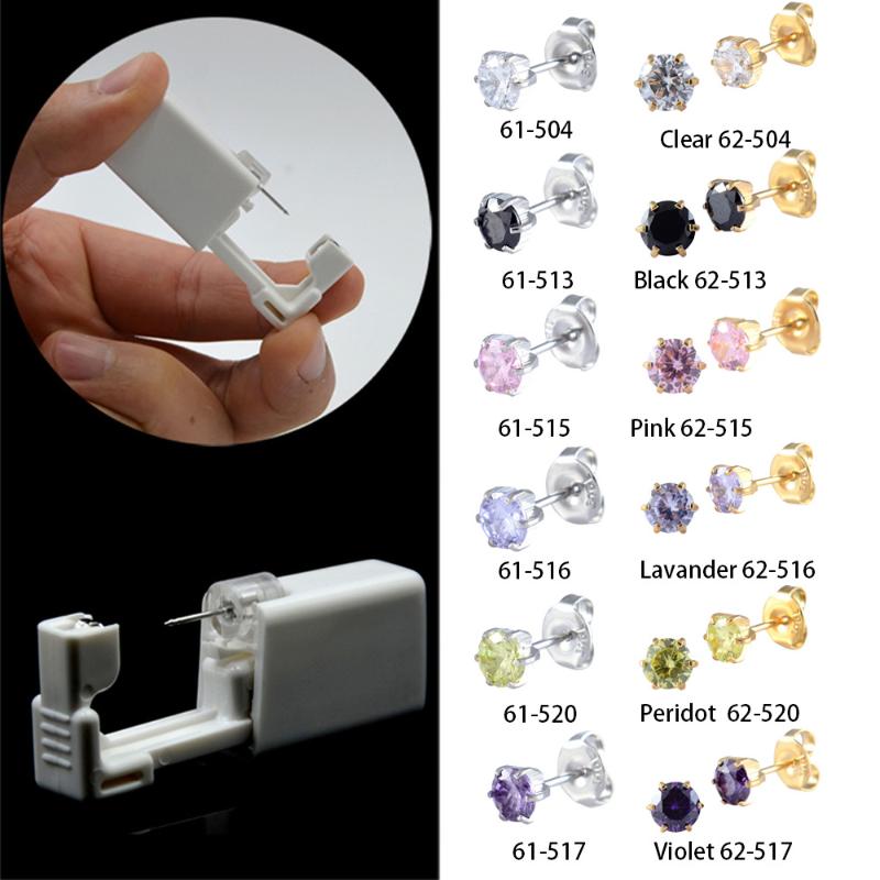 Strumento monouso per piercing all'orecchio in acciaio inossidabile Orecchini Fiore Farfalla Base Sfera con Pietra di Zircone Pistola per Orecchie monouso