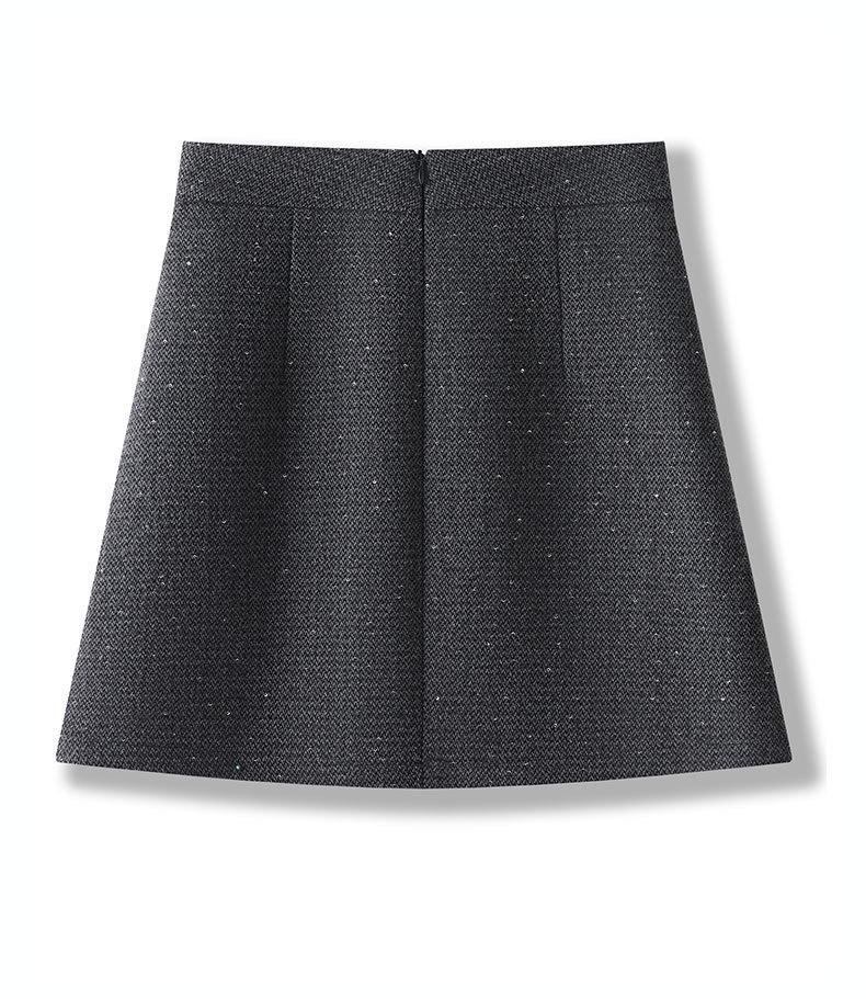 Autumn 2025 Women's High Waist Woolen Midi A-line Bodycon Pleated Skirt