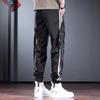 Light-colored casual pants men's trendy brand personalized fashion men's pants spring and summer thin striped splicing contrasting sports leggings