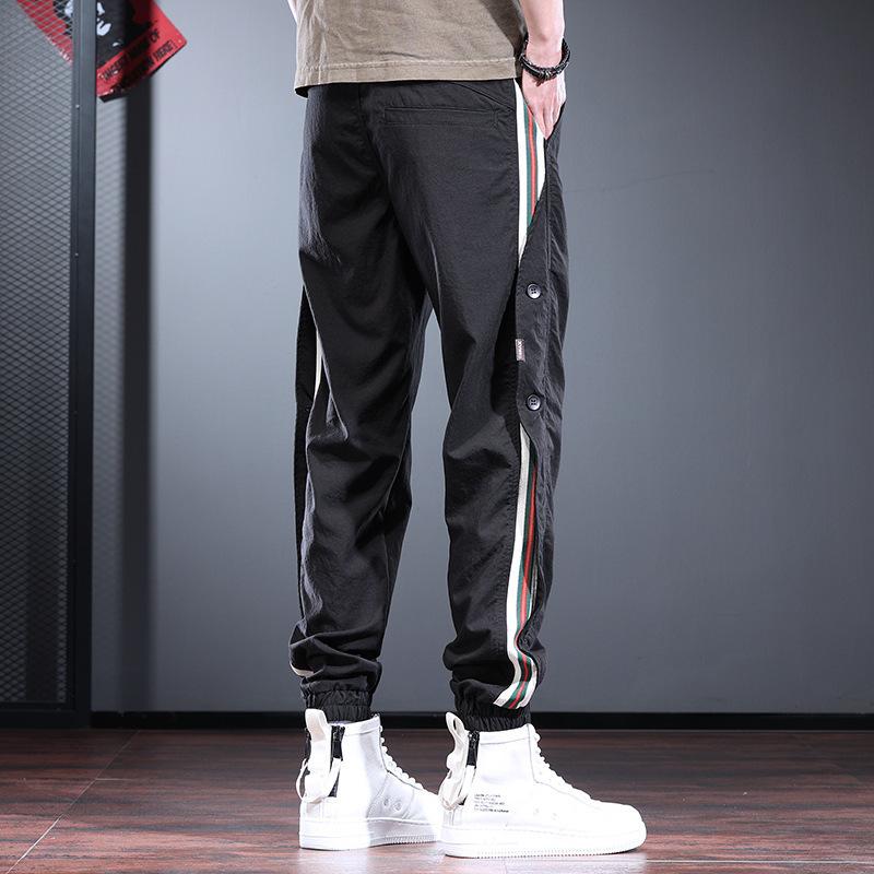 Light-colored casual pants men's trendy brand personalized fashion men's pants spring and summer thin striped splicing contrasting sports leggings