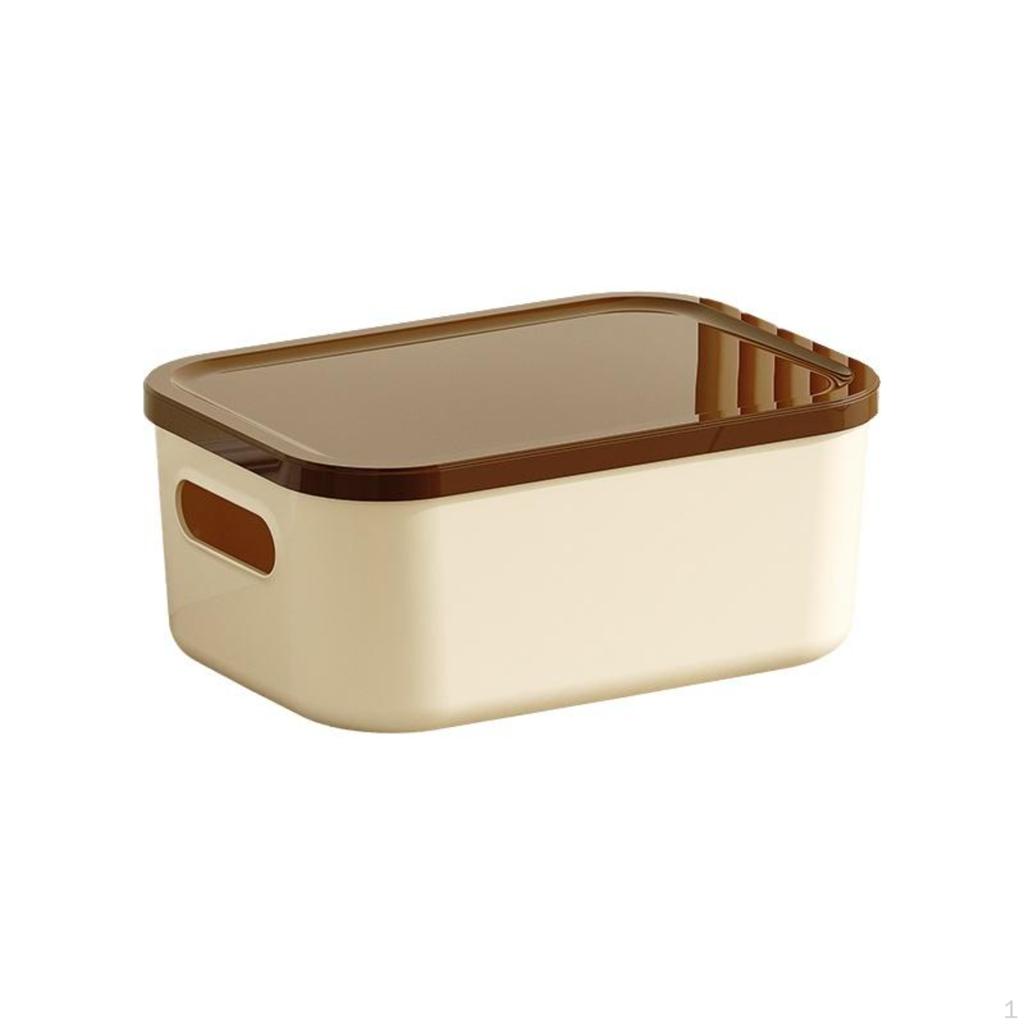Rectangular Storage Box Desktop Organizer with Lid, MultiFunctional Bin 1pc 24.3x17.2x10.3cm Cream