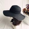 Hepburn Elegant Black Vintage French Wave Big Brim Straw Hat Women'S Sunscreen Shade Resort Beach Sun Hat