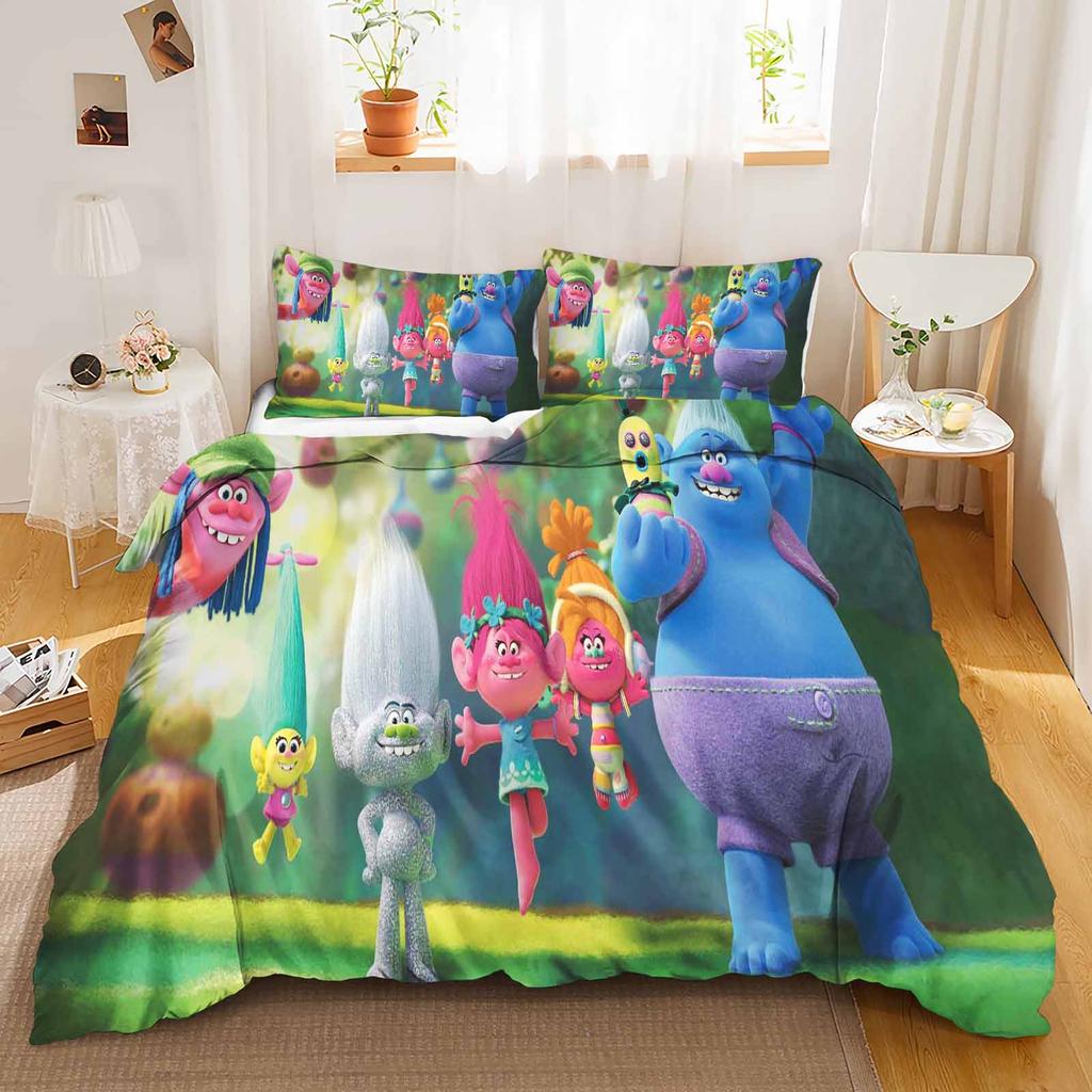 Trolls Anime Hogar Dormitorio Comforter Material de poliéster nórdico adecuado para niños y adultos Juego de 3 piezas