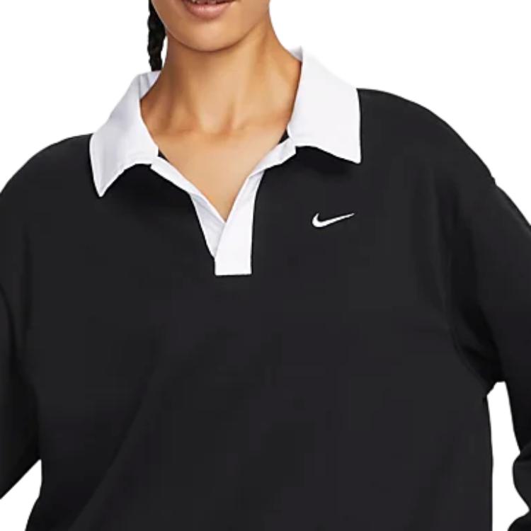 Nike Sportswear Essential Color Block Print Training Casual Loose Lightweight Turn-down Collar Long Sleeve Drop Shoulder T-Shirt Women Tops FB8721-010