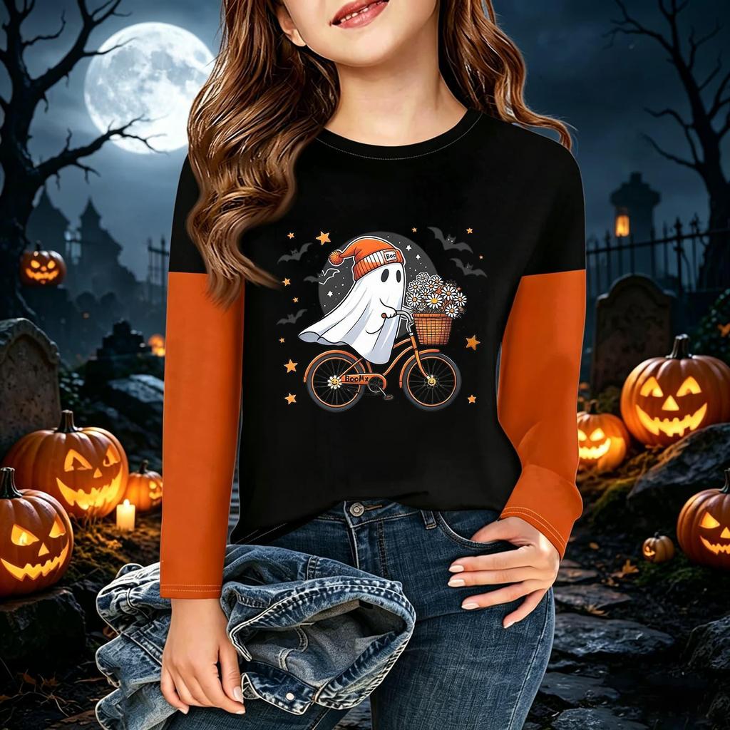Kids' Halloween Printed Long Sleeve T-Shirt Casual Neck Top for Boys Girls