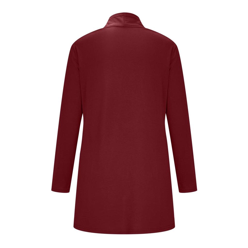 European and American Women's Knit Long Sleeve Solid Cardigan with Pockets - In Stock