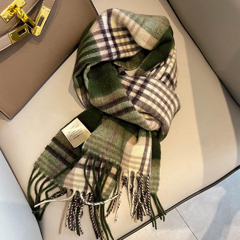 "2024 Luxurious Women's Wool Plaid Scarf - Colorful, Warm, Long with Tassels for Autumn & Winter"