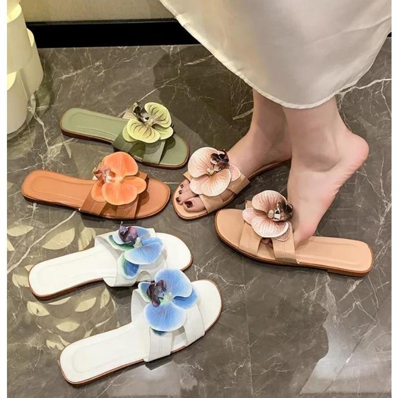 Summer New Women's Flats Slippers Flower Women's Sandals Bathroom Slippers Banquet Party Women's Shoes Slides