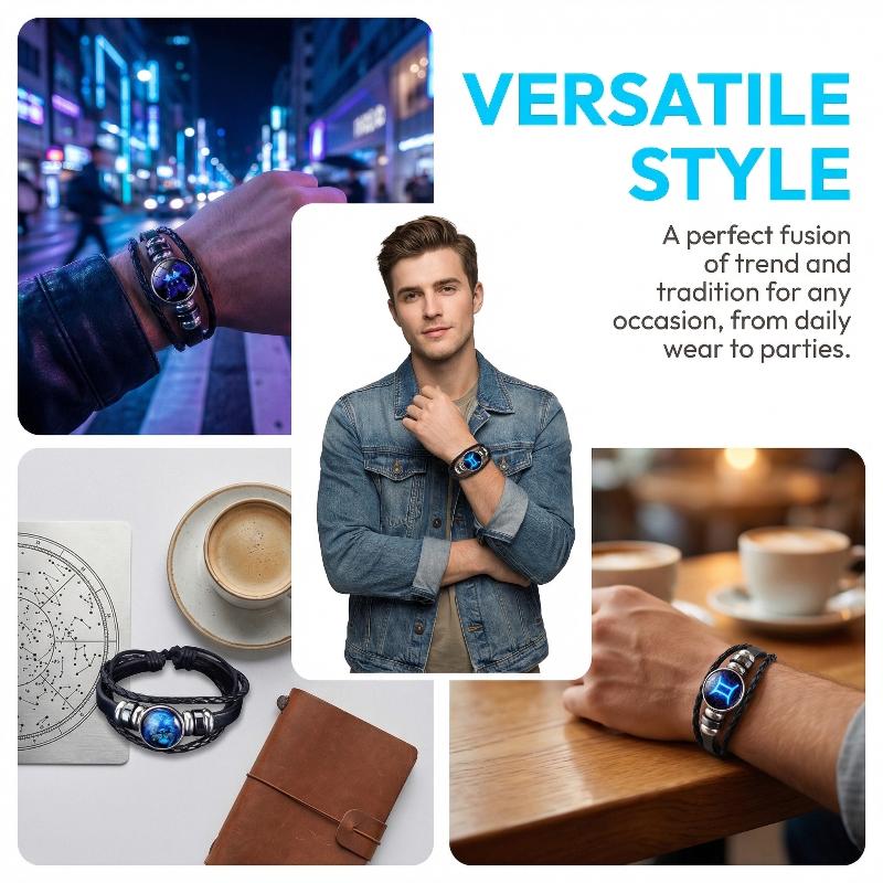 Astrological Signs Leather Bracelet 12 Zodiac Unisex Jewelry Trendy Accessory for Students Party Casual Outfits Gift Idea