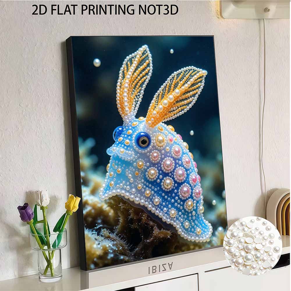 Framed Pearl Painting Kit Blue Sea Bunny Design DIY Bead Canvas Art Ready To Display Romantic Room Decor Elegant Wall Hanging Craft Gift