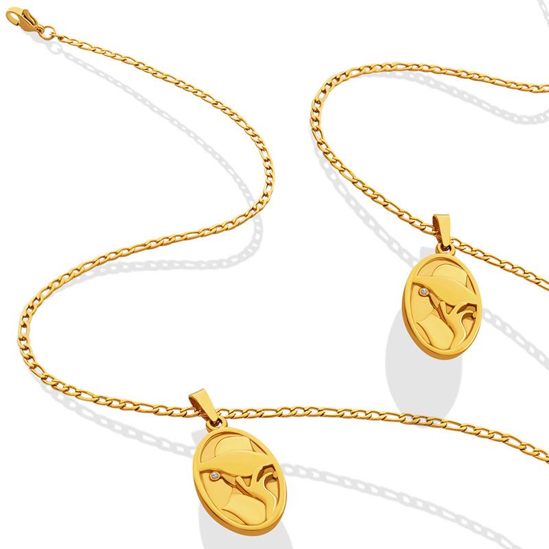 Geometrisches Porträt, ovale Marke, Zirkon eingelegte Halskette, Sommerwind, vielseitige modische Schlüsselbeinkette