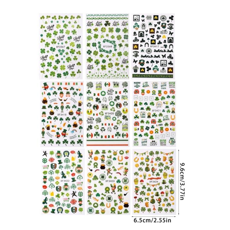 Saint Patrick’s Day Nails Art Stickers Green Shamrock Nails Decals Adhesive Nail Sticker Nails Art Decoration