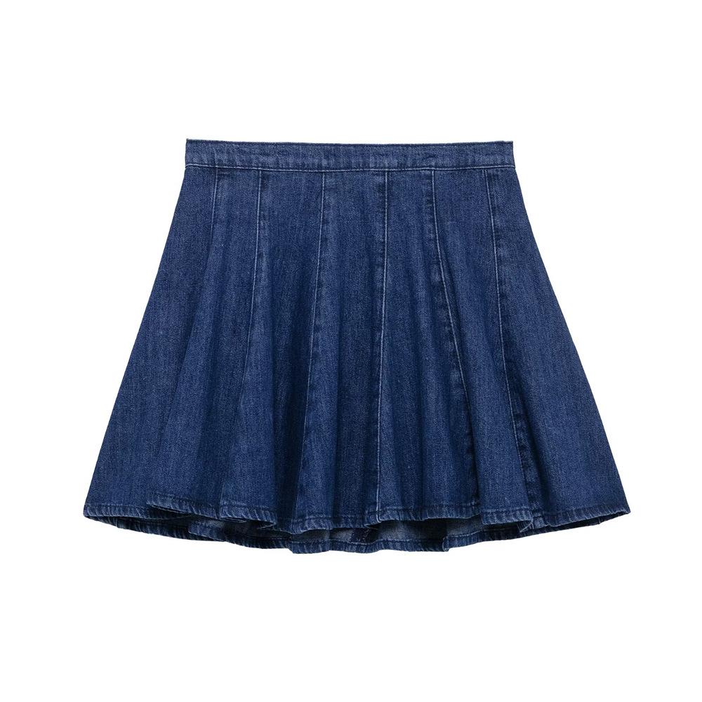 

2025 Spring/Summer Women s Simple Wave-Style Stitched Denim Mini Skirt S темно-синий