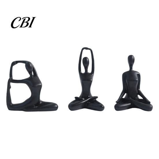 Lustrous Gold Figurine 3Pcs Abstract Yoga Figure Sculpture Set, Hollow Dancer with Glossy Matte Silver Black Contemporary Interior Accents Nude