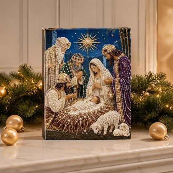 Handgefertigte Religiöse Bastelarbeiten Krippe Perlmutt-Kunst-Set, Heilige Familie Malerei DIY Künstlerische Projekte für Anfänger 3D Bastelset Erwachsene, Weihnachten Zuhause