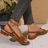 Fashion Buckle Design Open Toe Brown Sandal Women Fashion Square Sole Med Heel Sandals Woman Office Ladies Back Strap Sandalias Mujer