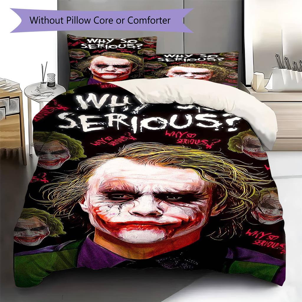 Joker Clown Pattern Bedding Quilt Set Quilt Cover Pillowcase Home Decoration Gift (1 * Duvet Cover + 2 * Pillowcase, Without Core)