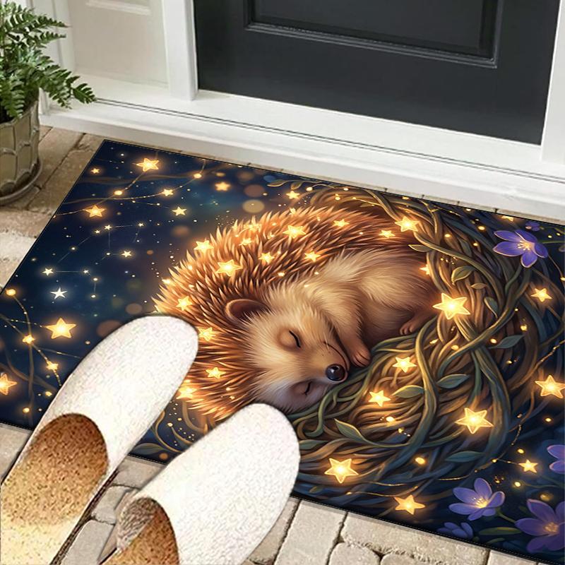 Autumnal Hedgehog Family Office Rug Chair Mat, Entryway Carpet, Suitable for Front Door, Bedroom, Living Room, Desk, Holiday Gift