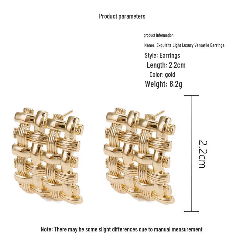 Metal Weave Stud Earrings: Sophisticated European and American Autumn/Winter Fashion for Women.