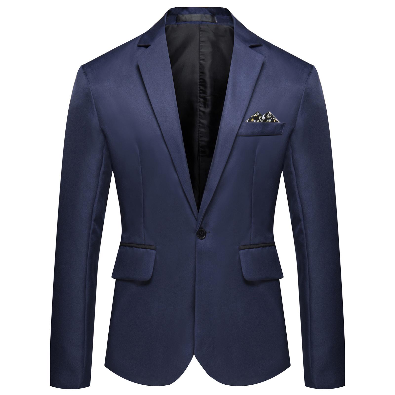 

Мужской повседневный деловой свадебный пиджак с длинным рукавом и пуговицами, приталенный костюм, куртка M темно-синий