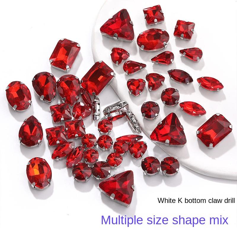 Factory Hot Sale Rhinestones Popular Colors Mix Shapes Sew On Rhinestones Claw Glass Rhinestones for Wedding Dress