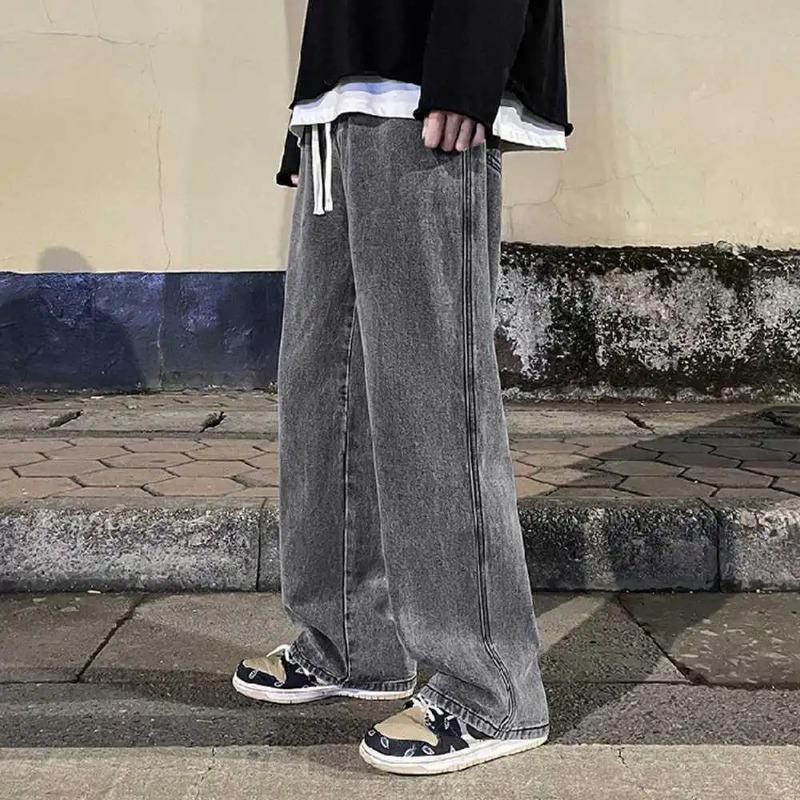 Móda Pánské Jednobarevné Džíny Volné Rovné Korejské Vintage High Street Hip-hop Y2K Ležérní Denní přetahovací široké kalhoty