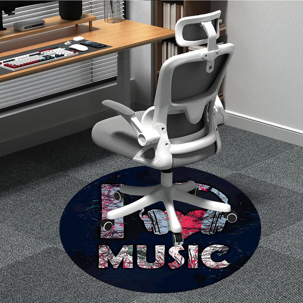 1pc Music Love Office Round Area Rug, Indoor Mat Suitable ForOffice, Under Office Chairs Bedroom Living Room Home Decor T162