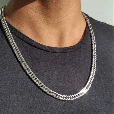 3/5/7/9mm Quadratische Panzerketten-Halsketten für Herren Damen, Edelstahl Kubanische Glieder Halsband, Lässige Schlichte Metallkette Geschenk
