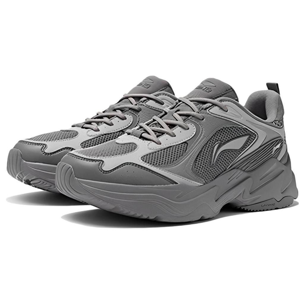Li Ning Cushioning Slip Resistant Abrasion Resistant Support Low Top Running Shoes Men's Gray ARLS013-2