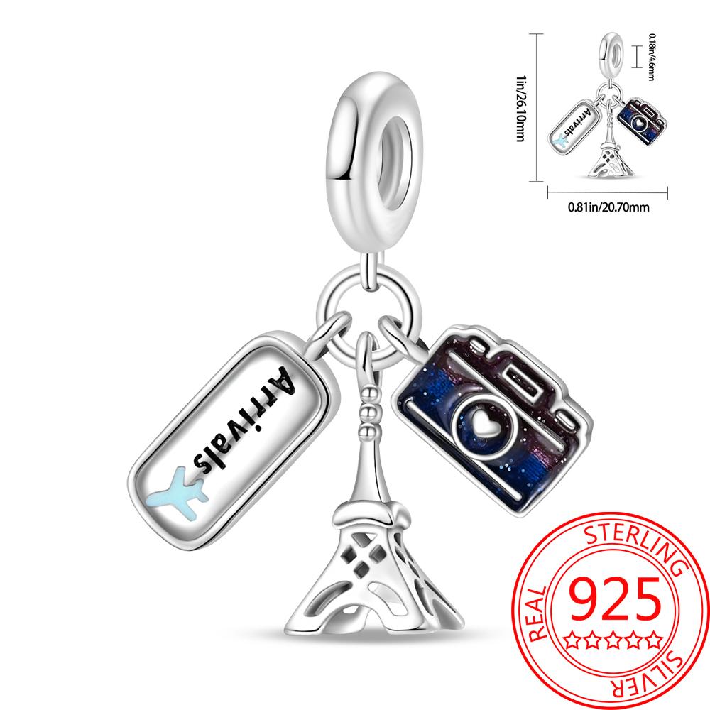 Miedziany Wieża Eiffla Samolot Podróżny Zawieszka Koraliki Pasują do Bransoletki Charm Oryginalnej Dla Kobiet Tworzenie Biżuterii