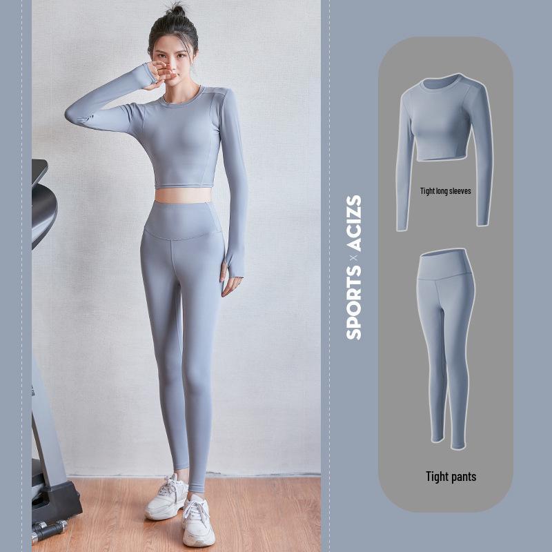Seamless Yoga Set: Women's Long Sleeve Top & High Waist Peach Lift Pants for Gym & Running