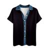 Womens Fashion Color Lapel Short Sleeved Denim Patchwork Button Up Shirt Loose Top