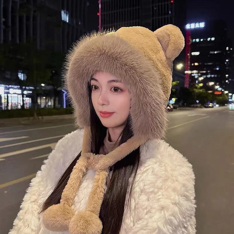 Winter Bear Plush Hat Outdoor Cycling Ear Protection Hat Thickened Warm Hat Casual Fleece Hat Women'S Warmth Essentials