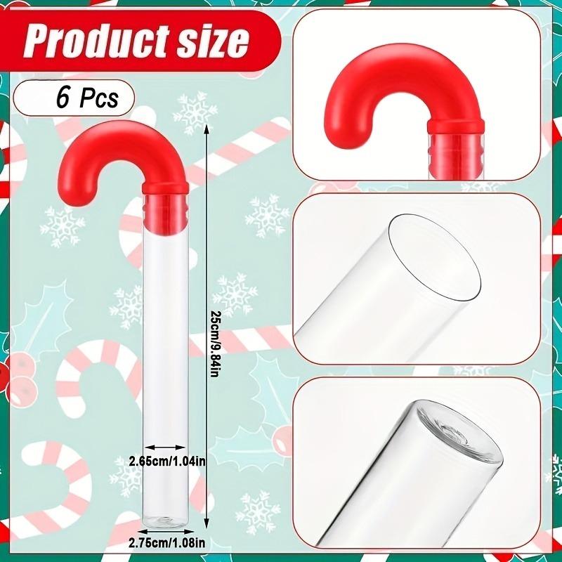 6pcs Large Candy Cane Plastic Tubes with Red Lids - Transparent Party Favors for Christmas, Birthdays & Festive Celebrations