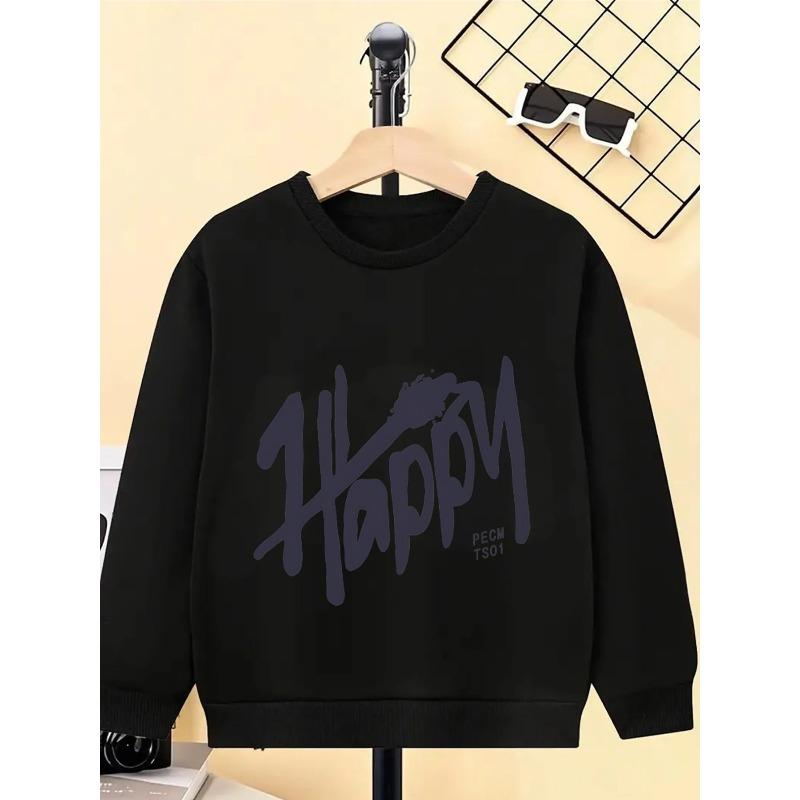 European sizes Kids' Crewneck Sweatshirt - Happy Pecm Ts01 , Sportswear And Casual Wear, Soft And Comfortable, Children's Clothing, Teenagers