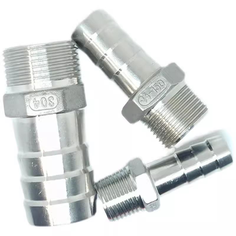 1" Hexagonal Barb Connector, 304 Stainless Steel for Water Pipe Hose, 316 Male Thread Plug