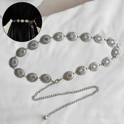 Chain Belt For Women Cowgirl Western Country Chain Belts Adjustable Concho Belt For Sweaters Dresses Jeans