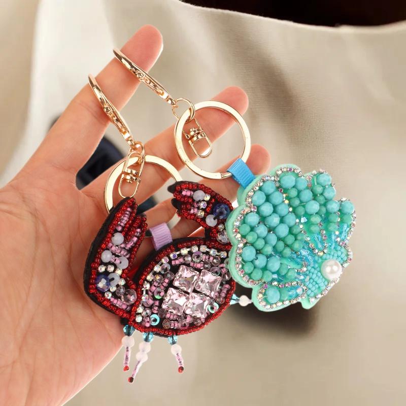 Strass-Hummer Perlenanhänger Schöne handgenähte Taschenanhänger Krabbenschalen Schildkröte Hängeseil Aufnäher Applikation Taschenkordel